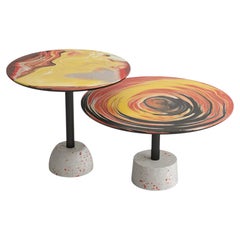 Pair of Side Tables  Iron and Cement Base Hand Decorated Top by Cupioli Italia
