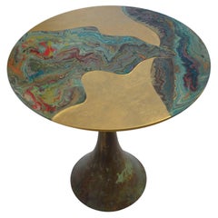 Sofa Beistelltisch Rund Gold und Bronze Blatt Finish Handgemacht in Italien