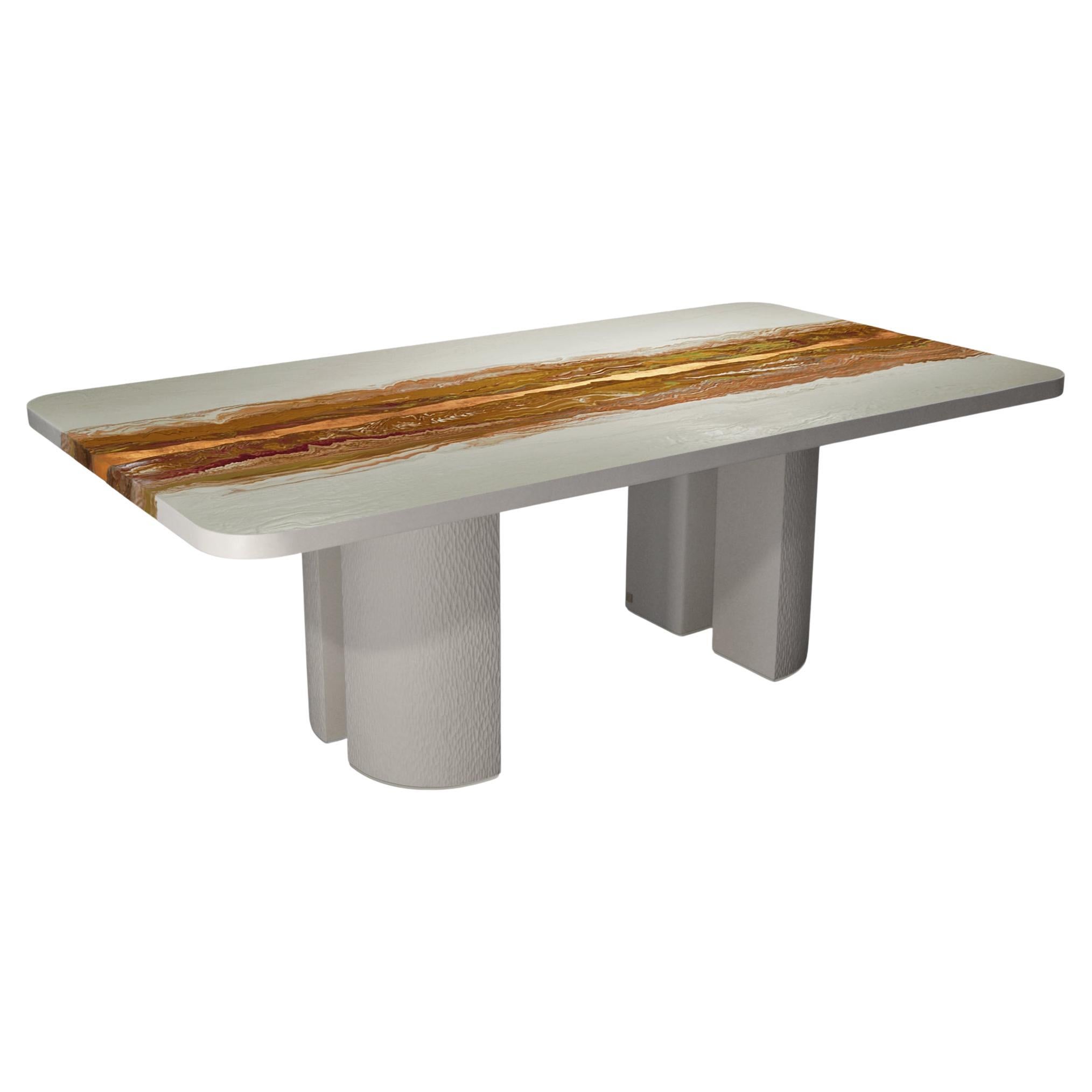 Tavolo Decorato con foglia Rame e Basi Scolpite Fatto a Mano da Cupioli Italia