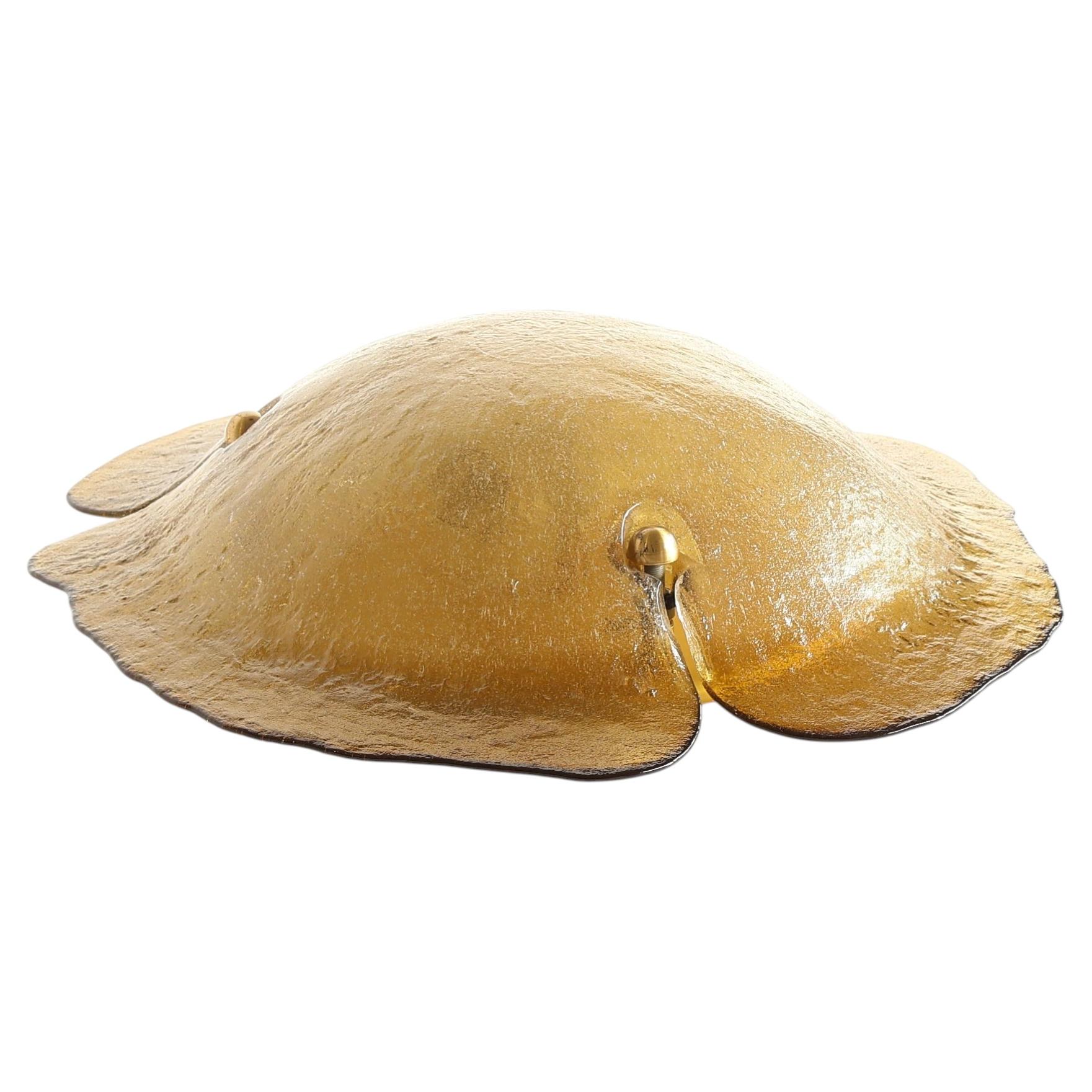 Organic form amber glass ceiling light, 1970s For Sale