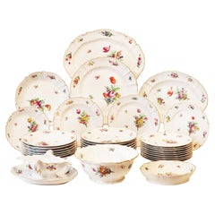 Dinner Service, 19th Century Porcelain, German, Hand Painted with Flowers Décor