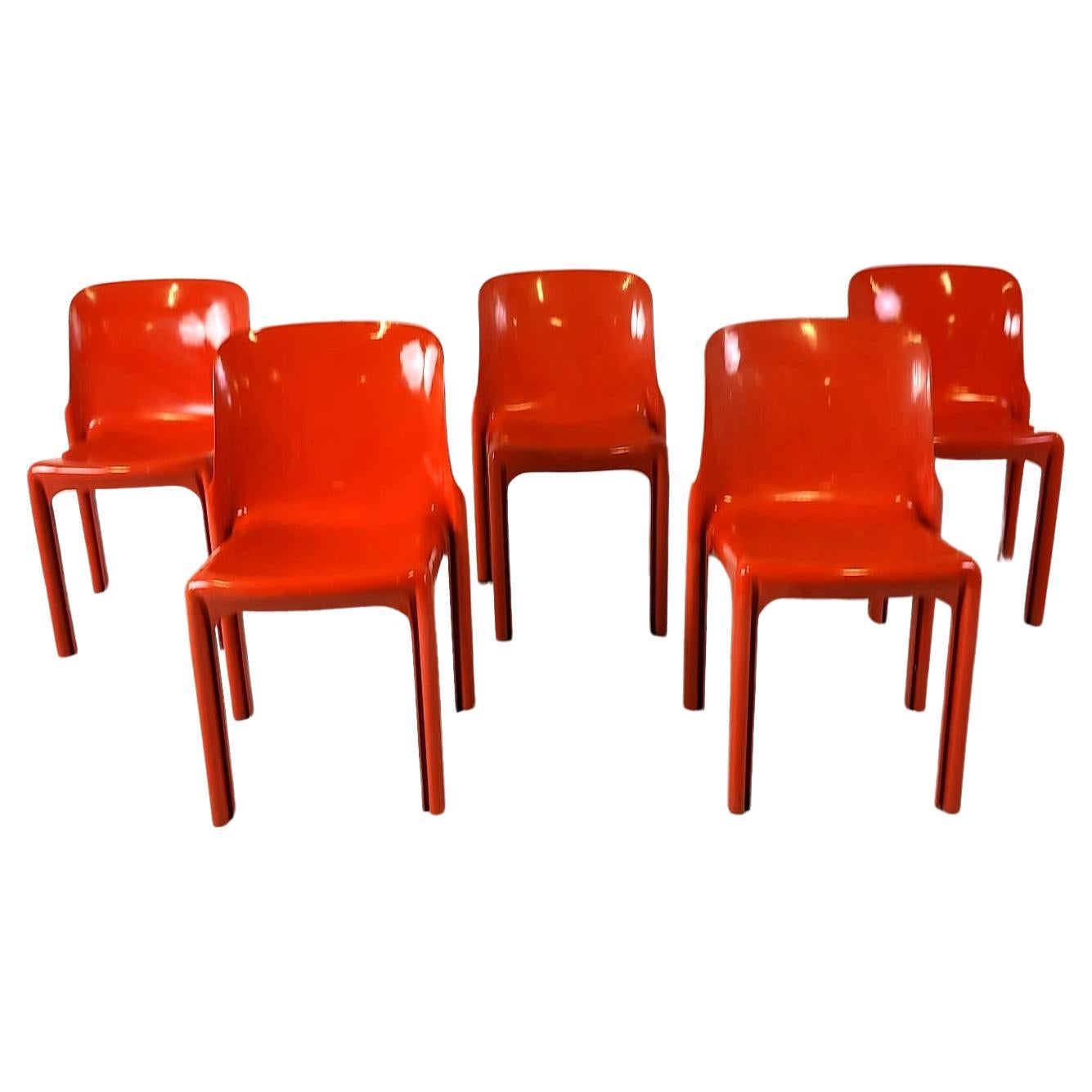 Set of 5 Selene dining chairs by Vico Magistretti for Artemide, 1970s For Sale