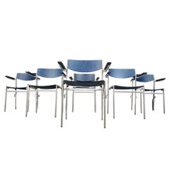 Minimalist Metal and Plywood Stackable Armchairs by Gijs Van Der Sluis, Set of 6