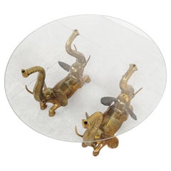 Vintage brass elephant coffee table, 1970s
