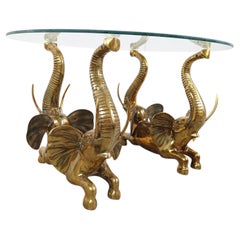 Vintage brass elephant coffee table, 1970s