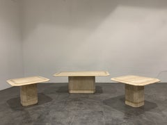 Vintage Travertine Coffee Table and Side Tables, 1980s
