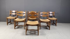 Vintage oak and wicker dining chairs, 1960s