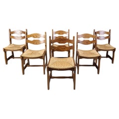 Vintage oak and wicker dining chairs, 1960s