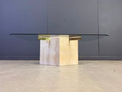 Vintage travertine and brass coffee table by Artedi, 1980s