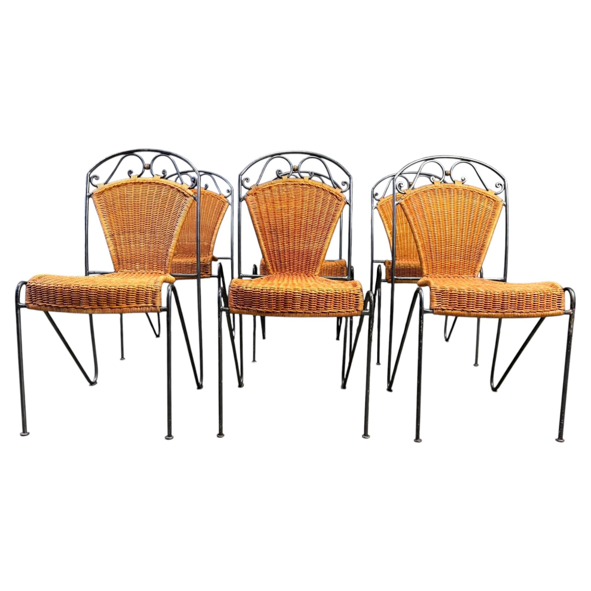 Wicker Chairs by Frederick Weinberg, 1960s, Set of 6 For Sale