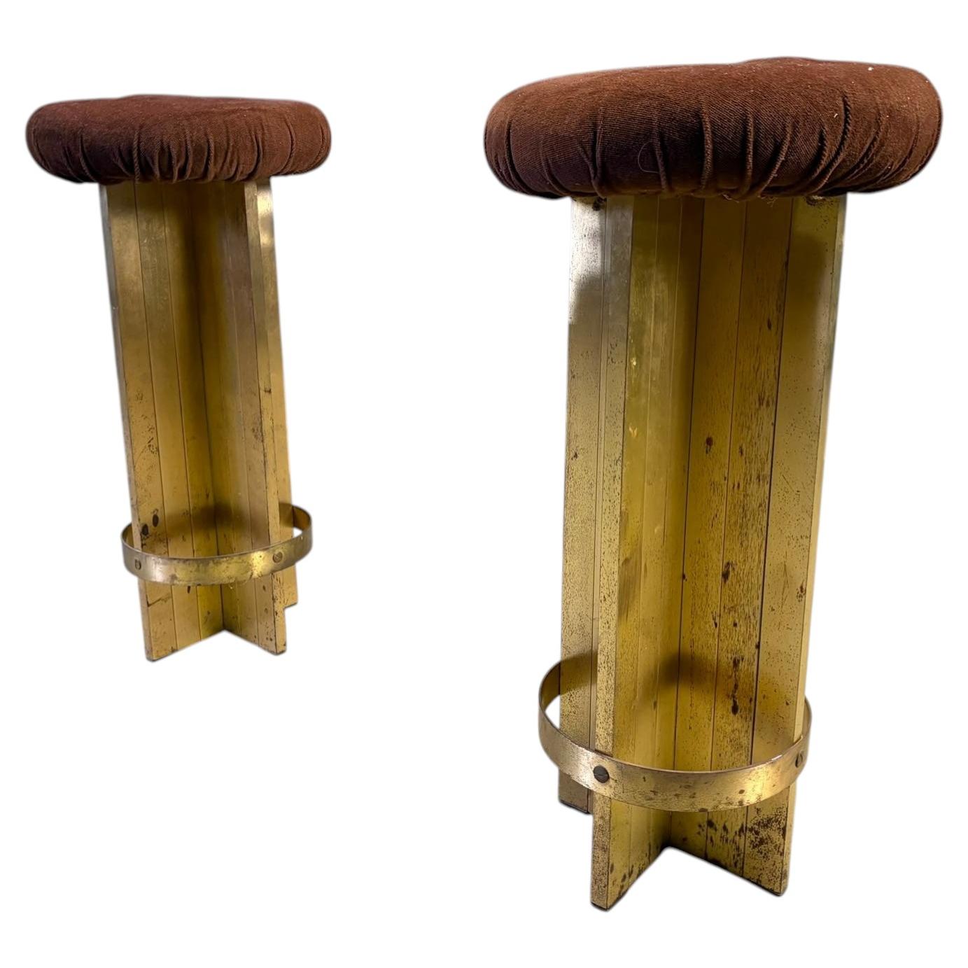 Vintage italian brass bar stools, 1970s For Sale