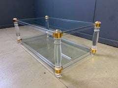 Vintage lucite and brass coffee table, 1970s