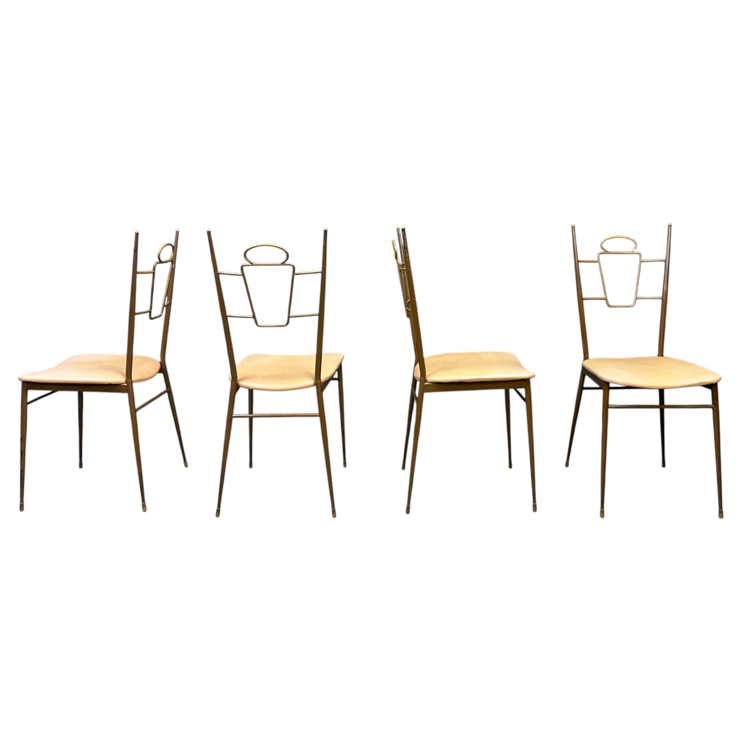 Mid century italian brass dining chairs, 1950s For Sale