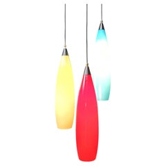Vintage 3 glass pendant lights by Vistosi, 1970s