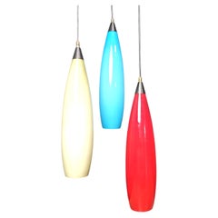 Vintage 3 glass pendant lights by Vistosi, 1970s
