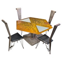 Handgefertigtes Esstischset aus Stahl und Stein, 1970er Jahre