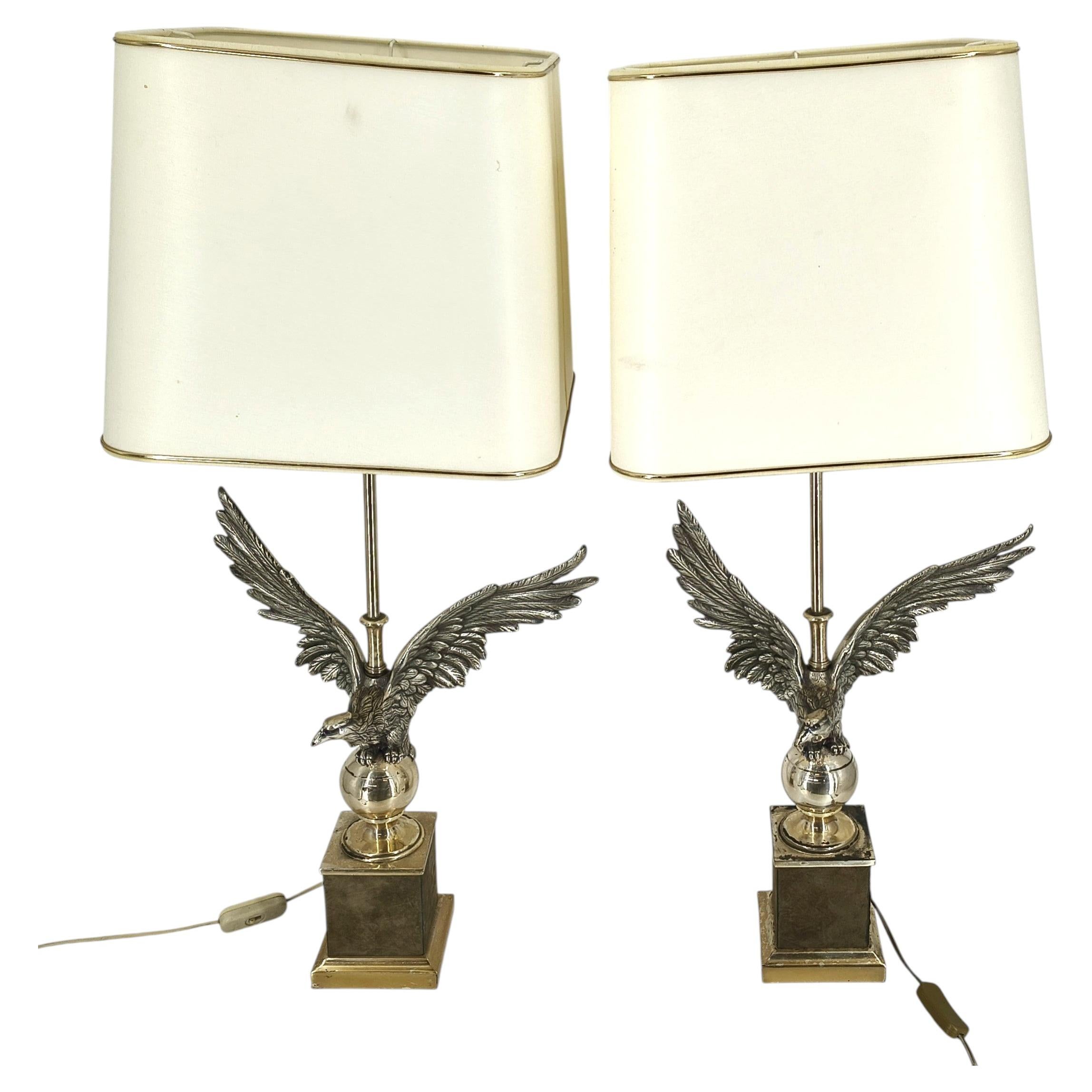 Coppia di lampade da tavolo Nikkel Eagle di Loevsky & Loevsky, anni '70 in vendita