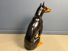 Life sized Vintage glazed ceramic Dobberman dog sculpture, 1960s