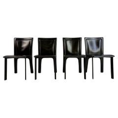 Vintage black leather dining chairs, set of 4 - 1970s