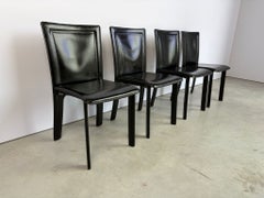 Vintage black leather dining chairs, set of 4 - 1970s