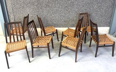 Vintage teak and cord dining chairs, set of 8 - 1960s