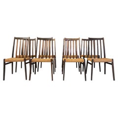Vintage teak and cord dining chairs, set of 8 - 1960s