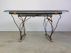 Vintage organic wrought iron and glass dining table, 1970s