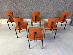 Set of 6 post modern leather dining chairs, 1970s