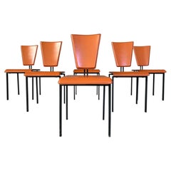 Set of 6 post modern leather dining chairs, 1970s
