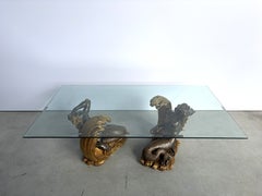 Vintage gilt wood mermaid coffee table, 1960s