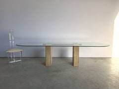 Large vintage travertine dining table by Artedi, 1970s