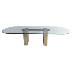 Large vintage travertine dining table by Artedi, 1970s