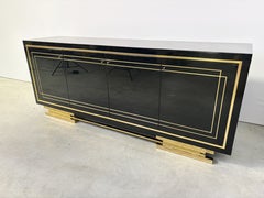 Vintage Black Lacquered and brass Sideboard, 1980s