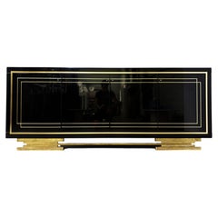 Vintage Black Lacquered and brass Sideboard, 1980s