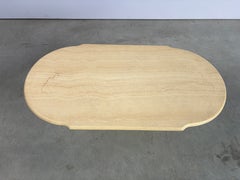 Table basse ovale vintage en travertin, années 1980