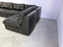 Vintage black leather modular sofa, 1970s