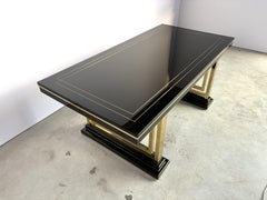 Vintage lacquer and brass dining table, 1970s