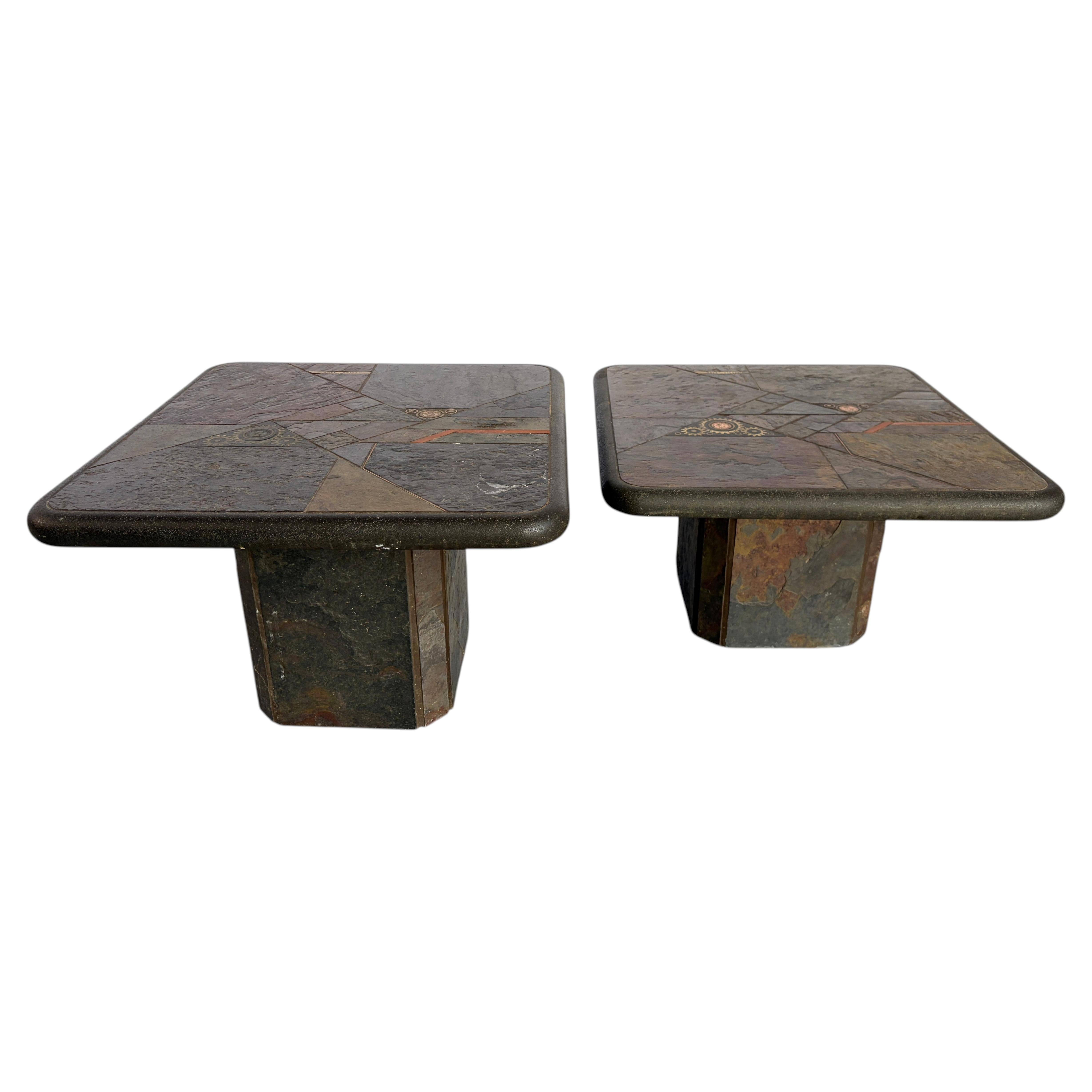 Vintage brutalist slate stone nesting by Laub, 1980s For Sale