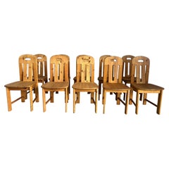 Set of 10 pine wood dining chairs by Effezeta Italy, 1970s