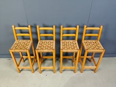 Tabourets de bar vintage en chêne et corde de papier, 1960s