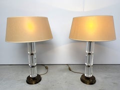Pair of brass and lucite table lamps, 1980s