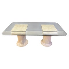 Vintage tesselated stone pedestal dining table by Maithland smith, 1970s