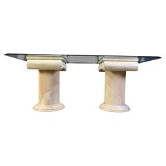 Vintage tesselated stone pedestal dining table by Maithland smith, 1970s