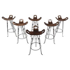 Vintage spanish wrought iron bar stools, 1960s - set of 6