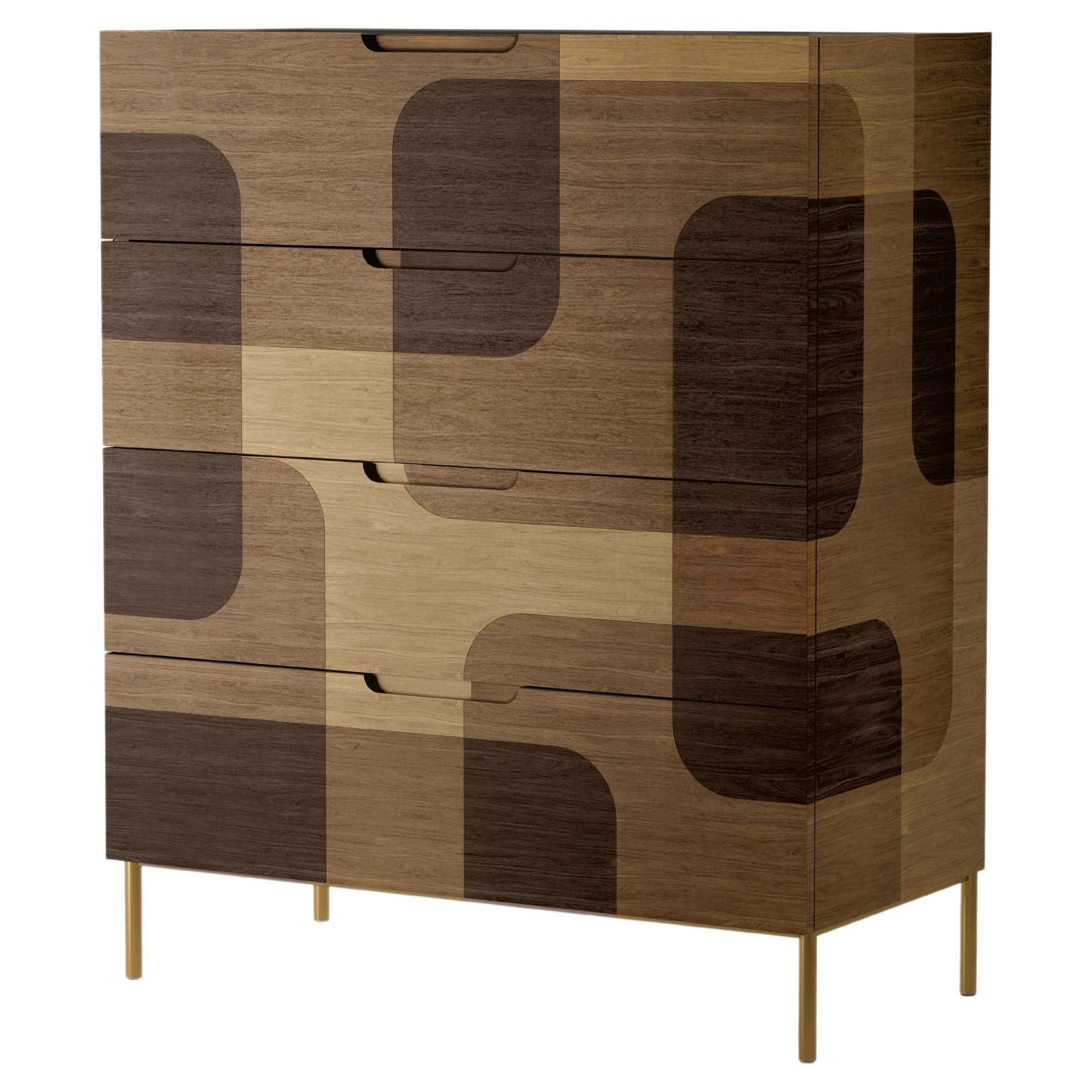 Bodega Dresser, Chest of Drawers in Warm Wood Marquetry Veneer by Joel Escalona For Sale