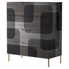 Bodega Dresser, Chest of Drawers in Dark Wood Marquetry Veneer by Joel Escalona