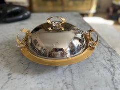 Italian Inox 18/10 Serving Dish with Gilt Details, 1970s