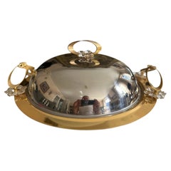 Italian Inox 18/10 Serving Dish with Gilt Details, 1970s