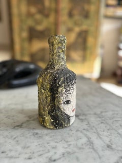talian 1960s Hand-Modeled Figural Bottle with Female Face