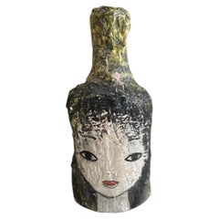 talian 1960s Hand-Modeled Figural Bottle with Female Face